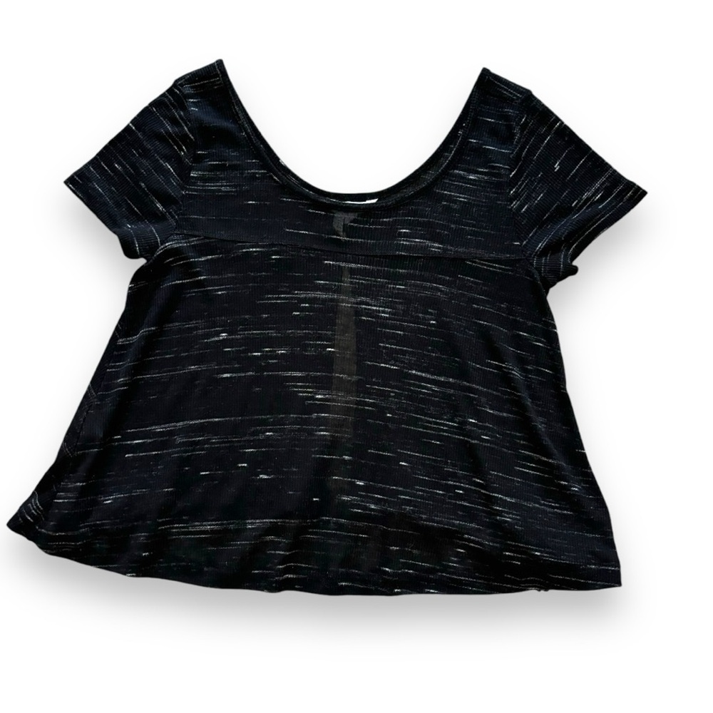 BCBGeneration Black Ribbed Lightweight Open Back Crop Top - Small
